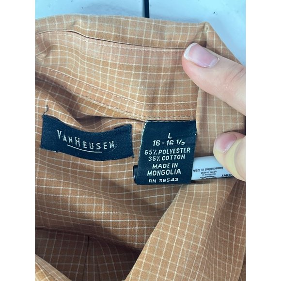 Van Heusen Men's Button Down Dress Shirt L 16-16.5 Orange Polyester Cotton - Picture 3 of 4